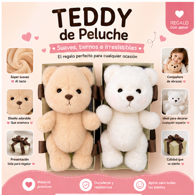 Osito Teddy 30 CM Articulado Blanco/Marrón